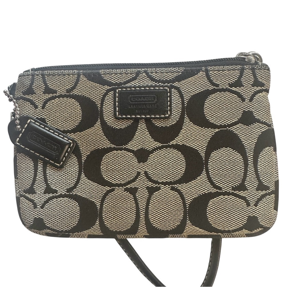 Coach Signature Black and Cream Wristlet